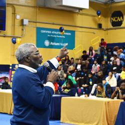 President Armbrister speaks to crowd at Open House 2022