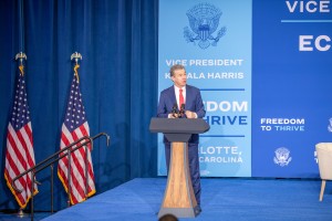 North Carolina Governor Roy Cooper introduced the vice president at the event