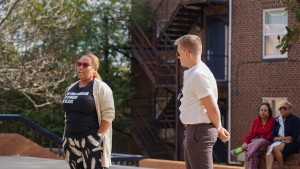 Bunzey and Lima-Neves address the crowd