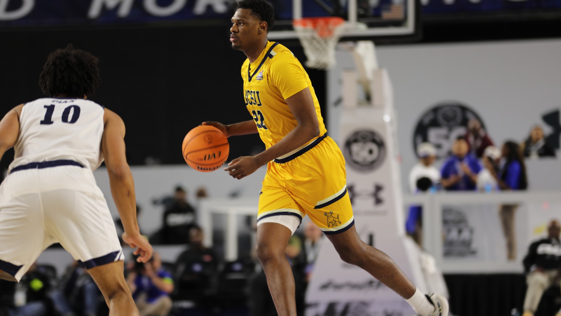 Ashton Sherrell on the court during the 2025 CIAA Tournament